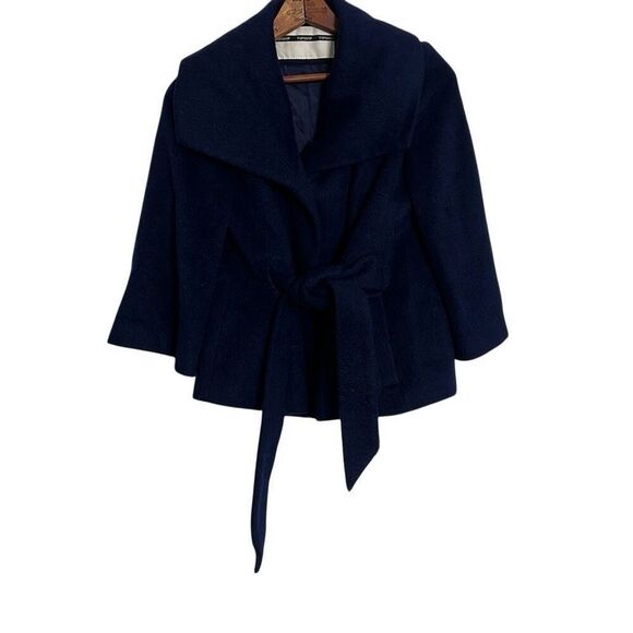 TopShop Slouchy Wool Mohair Blend Wrap Tie Waist Coat Jacket Navy Blue Size 6 - Picture 2 of 7